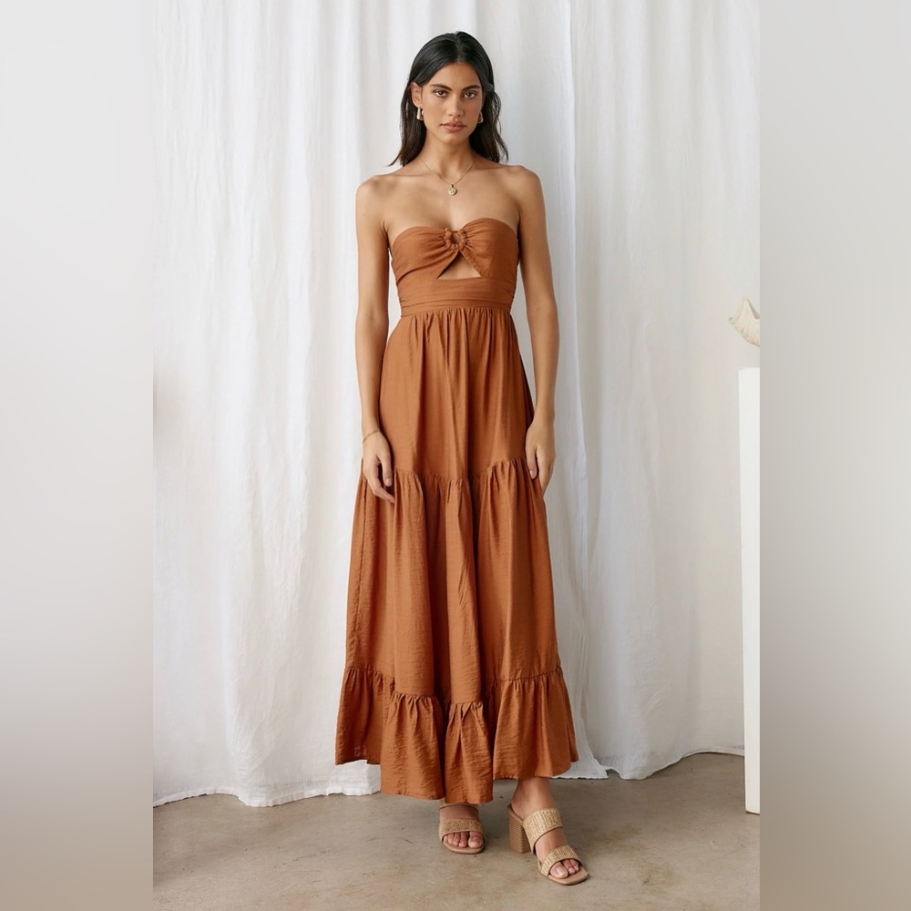 NWT Fortunate One Let’s Fly Away Maxi Dress in Tan Medium